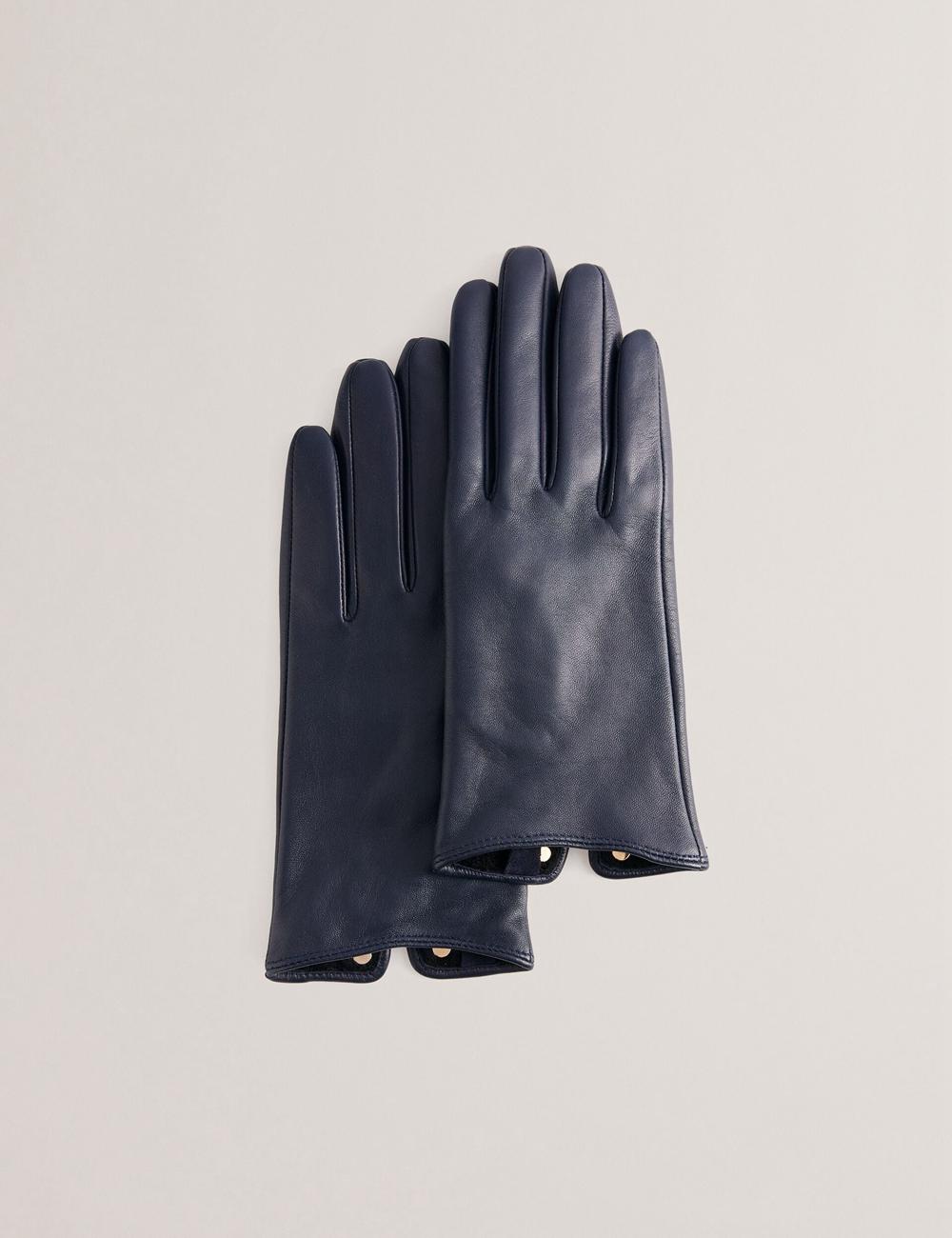 Women Ted Baker ARLEOS - Leather Split Cuff Gloves Navy | India  OZNC-94562