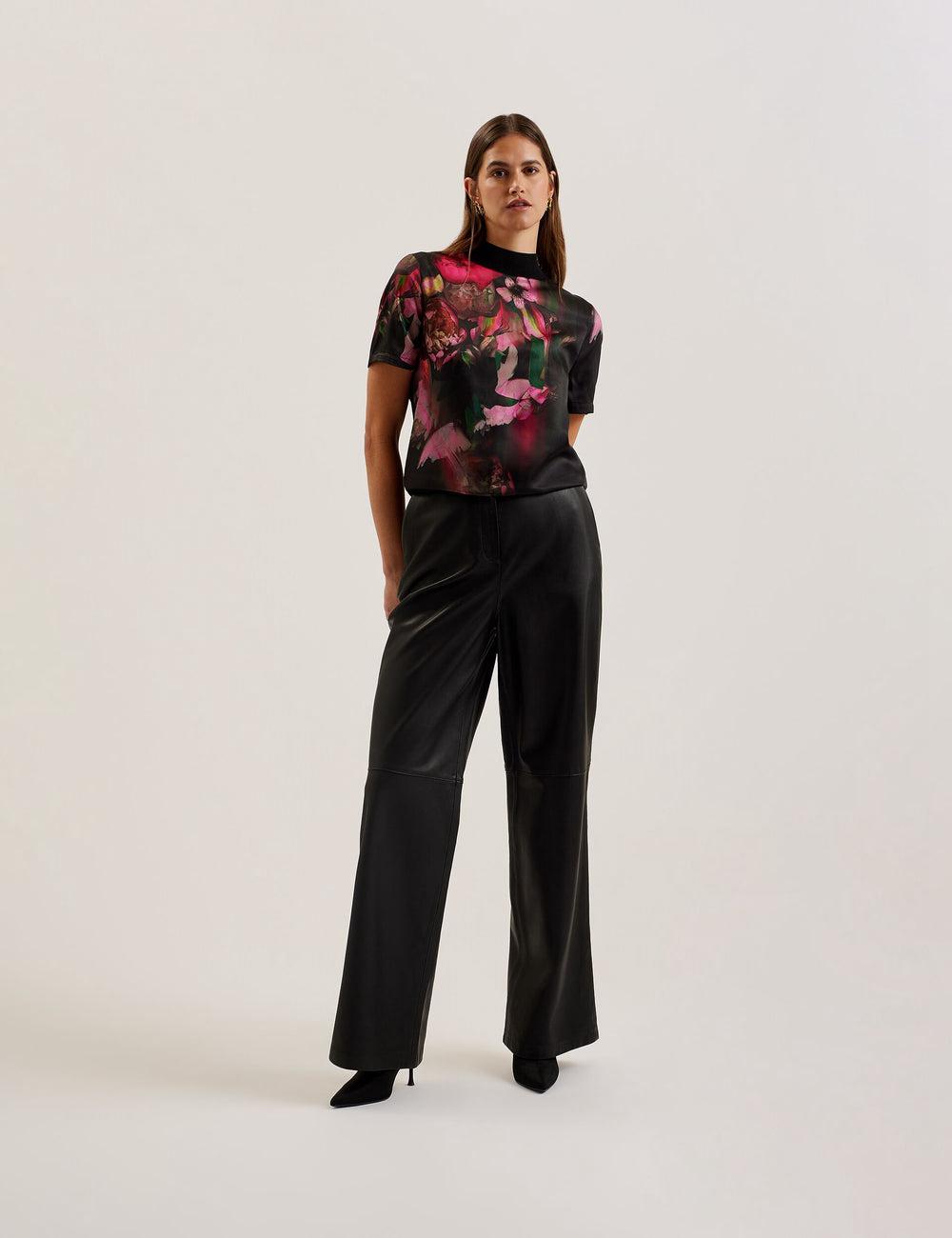 Women Ted Baker ASTHAA - Floral Woven Front Short Sleeve Top Blouses Black | India  DQXP-80936