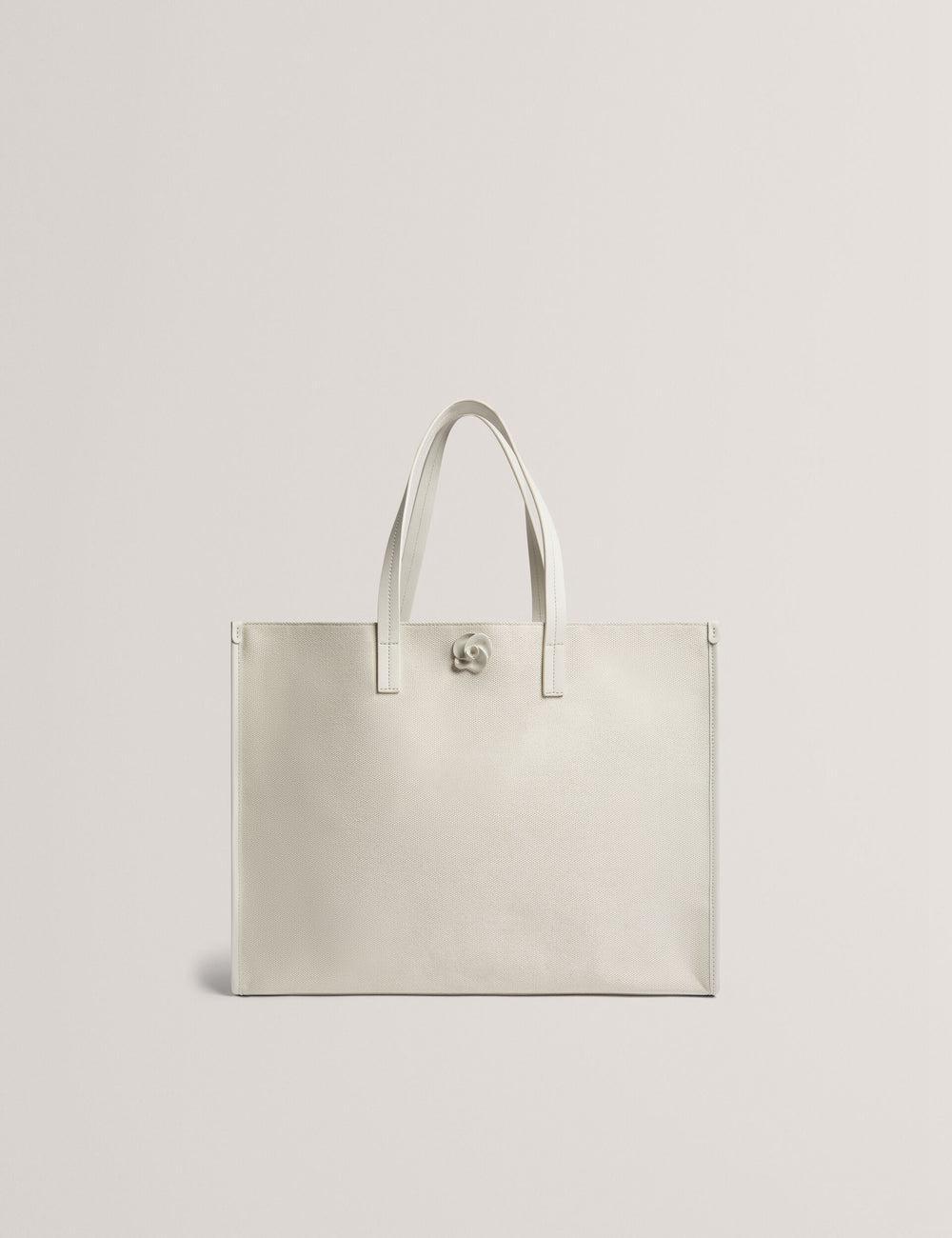 Women Ted Baker AUDOS - Rose Detail Wide Canvas Tote Bags Ecru | India  FANS-89216