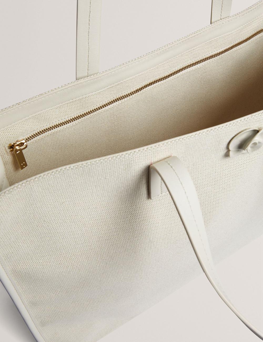 Women Ted Baker AUDOS - Rose Detail Wide Canvas Tote Bags Ecru | India  FANS-89216