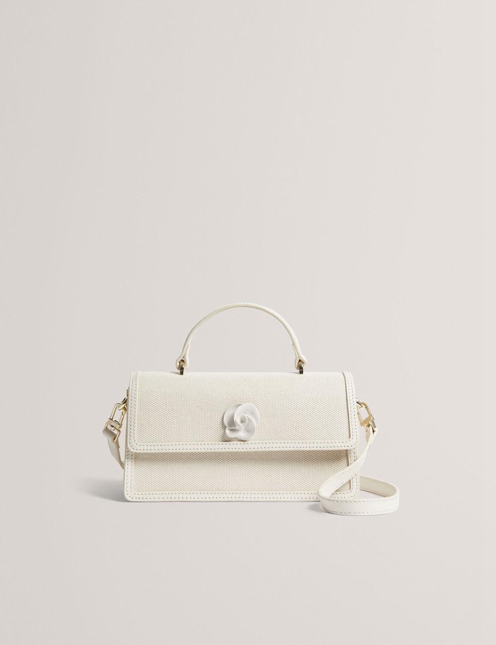Women Ted Baker AUDRIS - Rose Detail Canvas Top Handleuette Crossbody Bags Ecru | India  EFVR-92653