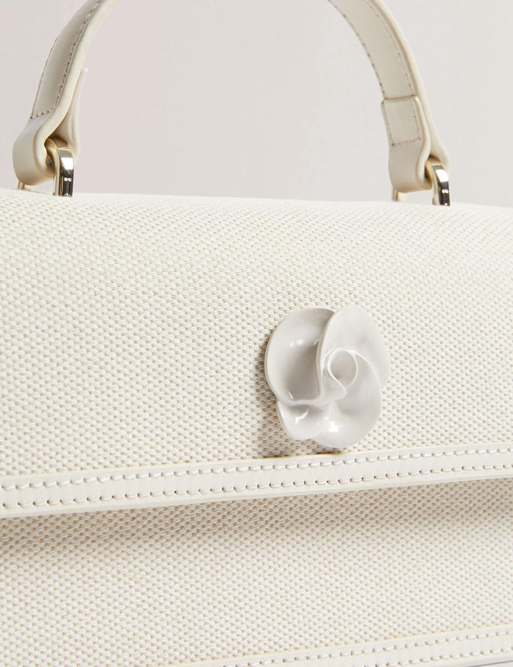 Women Ted Baker AUDRIS - Rose Detail Canvas Top Handleuette Crossbody Bags Ecru | India  EFVR-92653