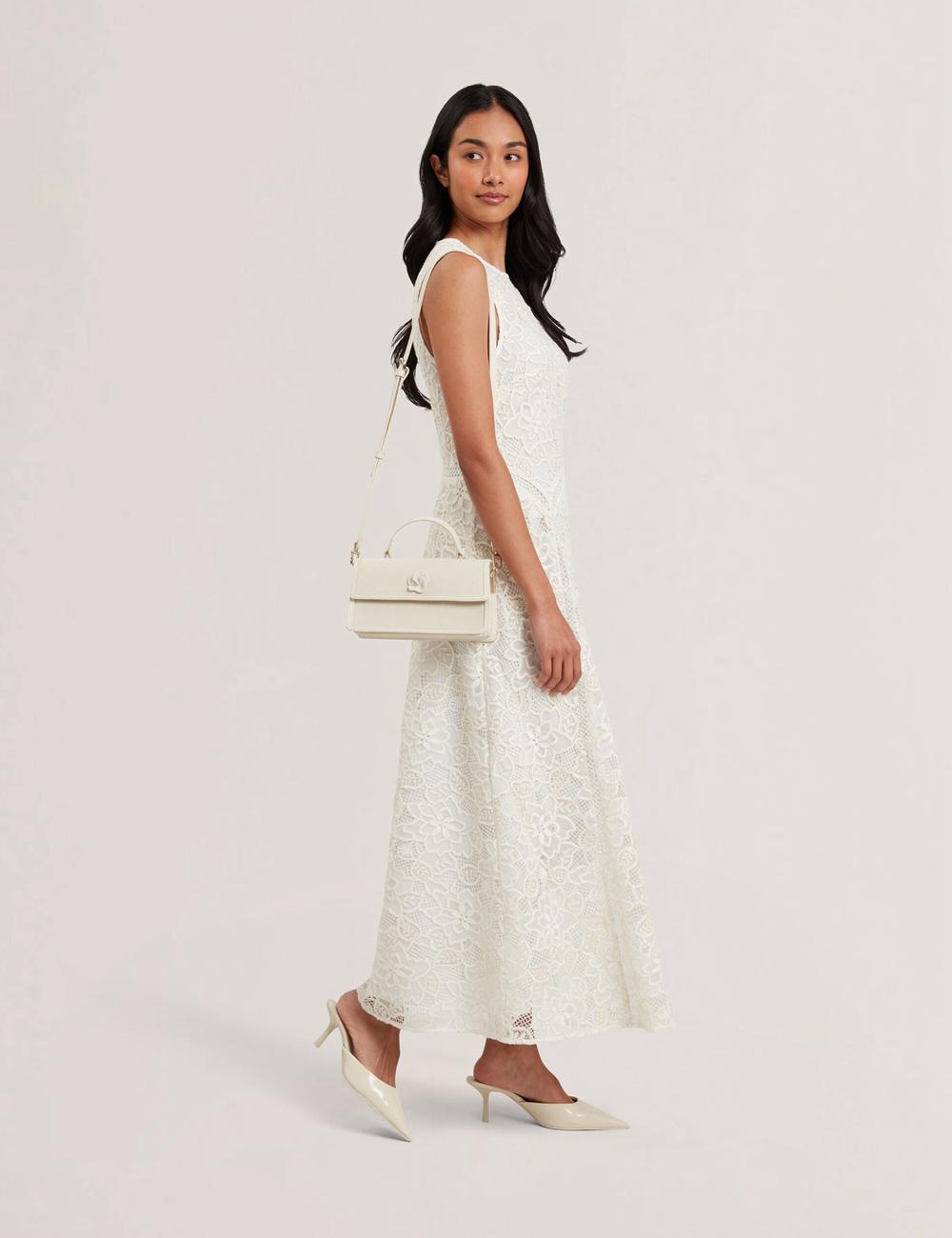 Women Ted Baker AUDRIS - Rose Detail Canvas Top Handleuette Crossbody Bags Ecru | India  EFVR-92653