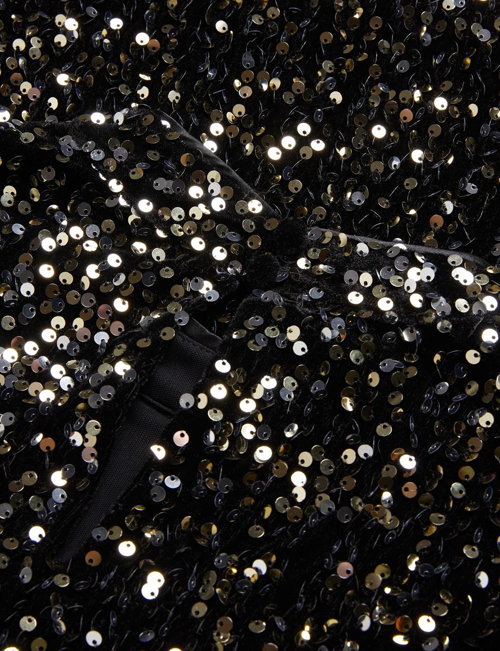 Women Ted Baker AUDRIYY - Sequin Embellished Velvet Shift Mini Dresses Black | India  MVLB-67590