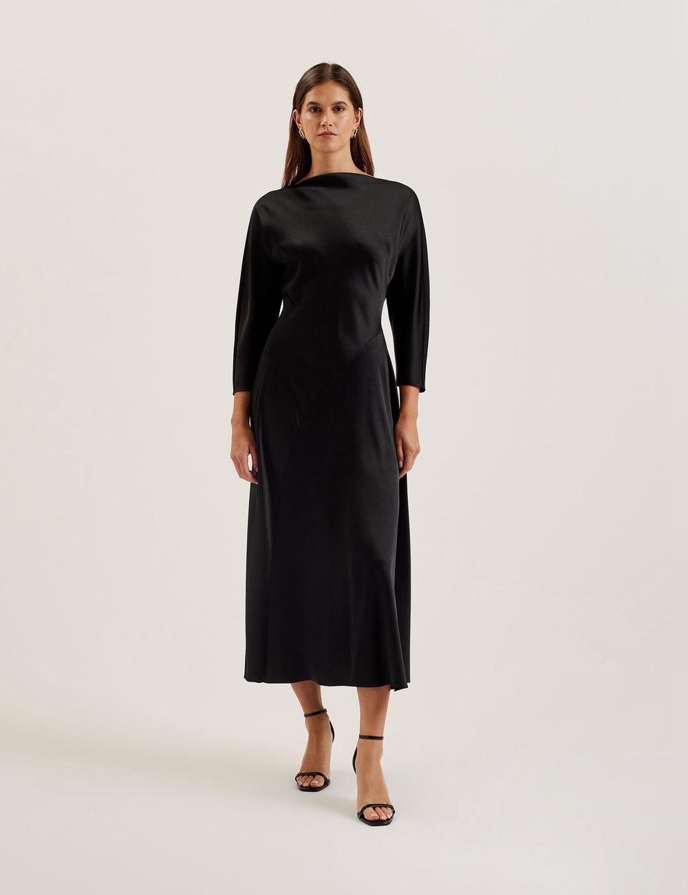 Women Ted Baker AVELLI - Satin Boat Neck A-Line Midi Dresses Black | India  PJKF-57843