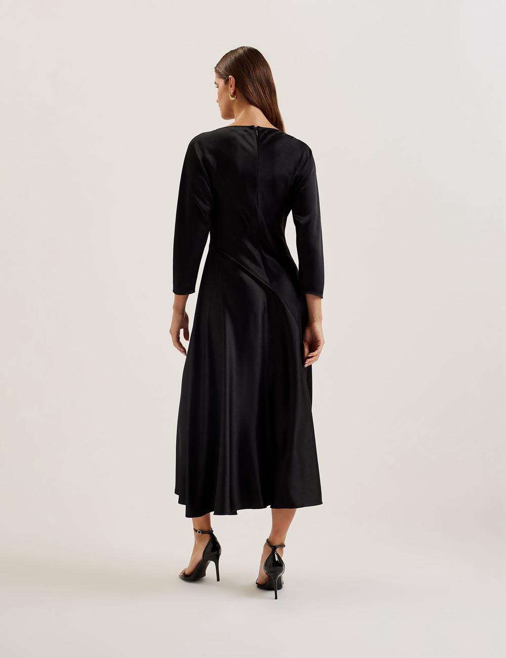 Women Ted Baker AVELLI - Satin Boat Neck A-Line Midi Dresses Black | India  PJKF-57843