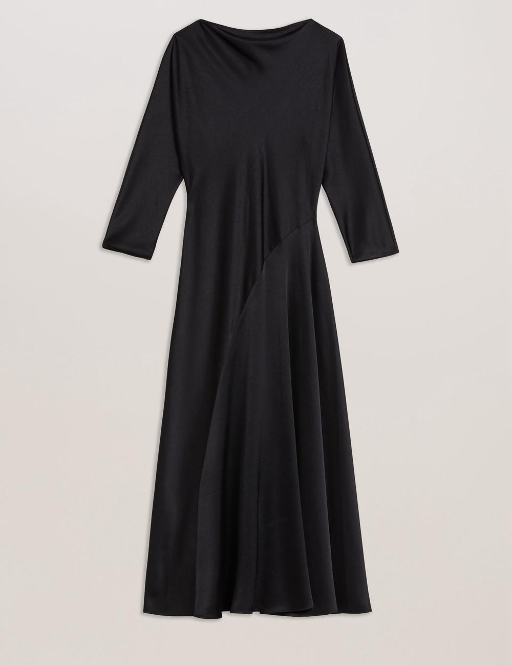 Women Ted Baker AVELLI - Satin Boat Neck A-Line Midi Dresses Black | India  PJKF-57843