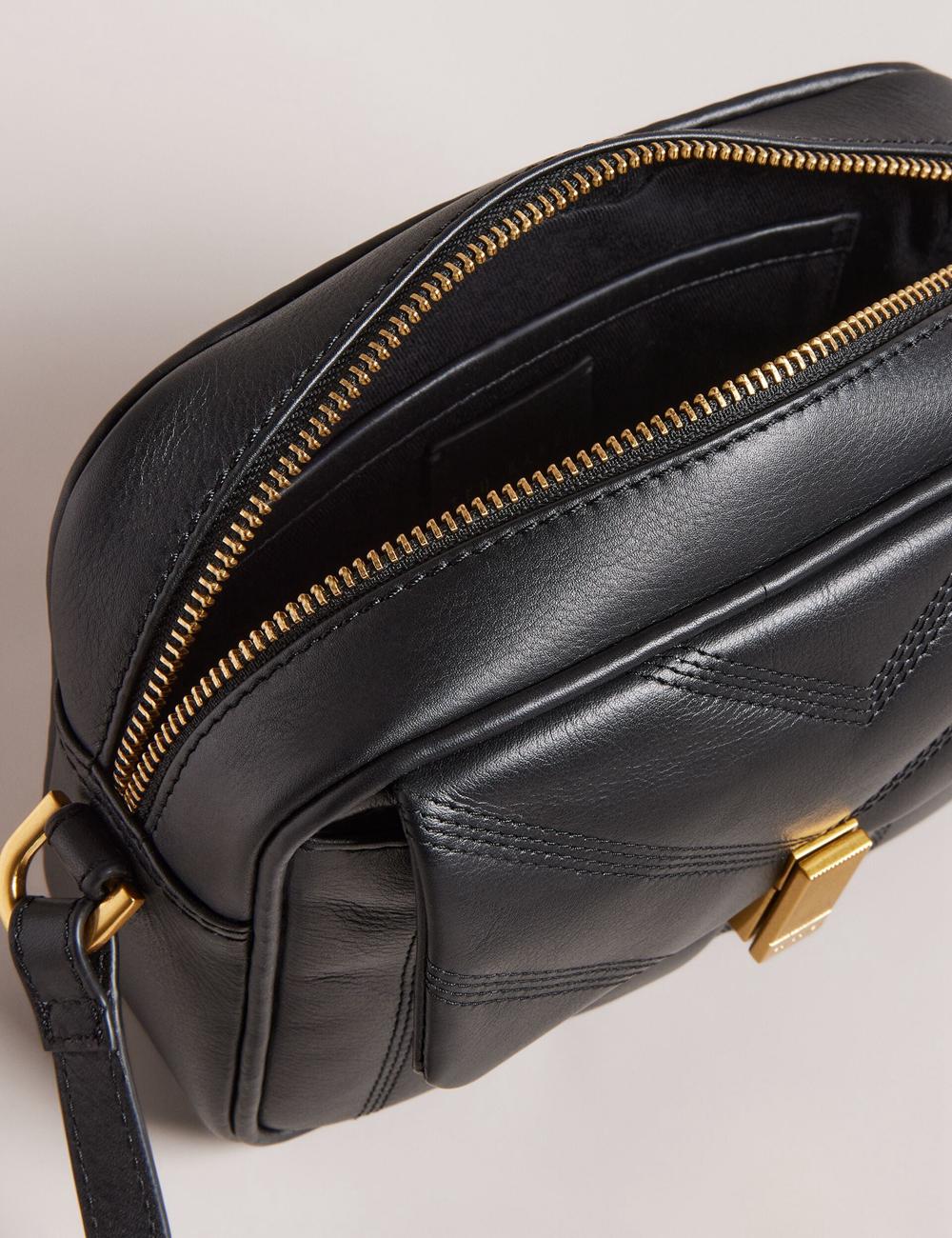 Women Ted Baker AYALILY - Quilted Leather Camera With Front Pocket Camera Bag Black | India  BMQS-46701