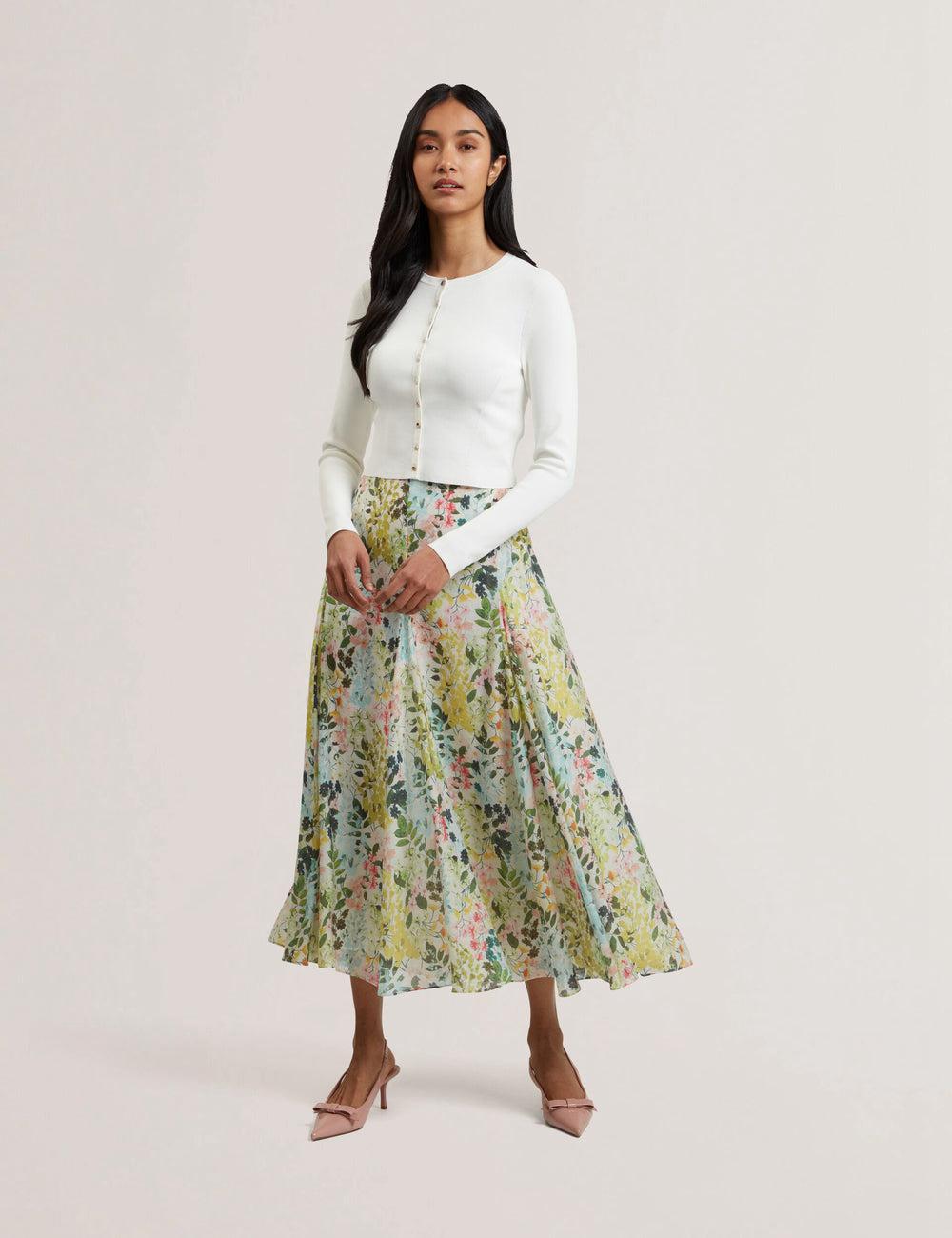 Women Ted Baker AZULLA - Floral A-Line Woven Midi Skirts Ivory | India  ZHYC-06931