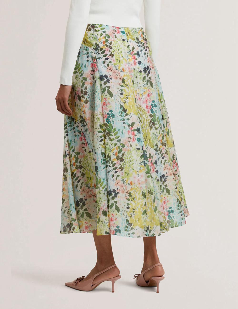 Women Ted Baker AZULLA - Floral A-Line Woven Midi Skirts Ivory | India  ZHYC-06931