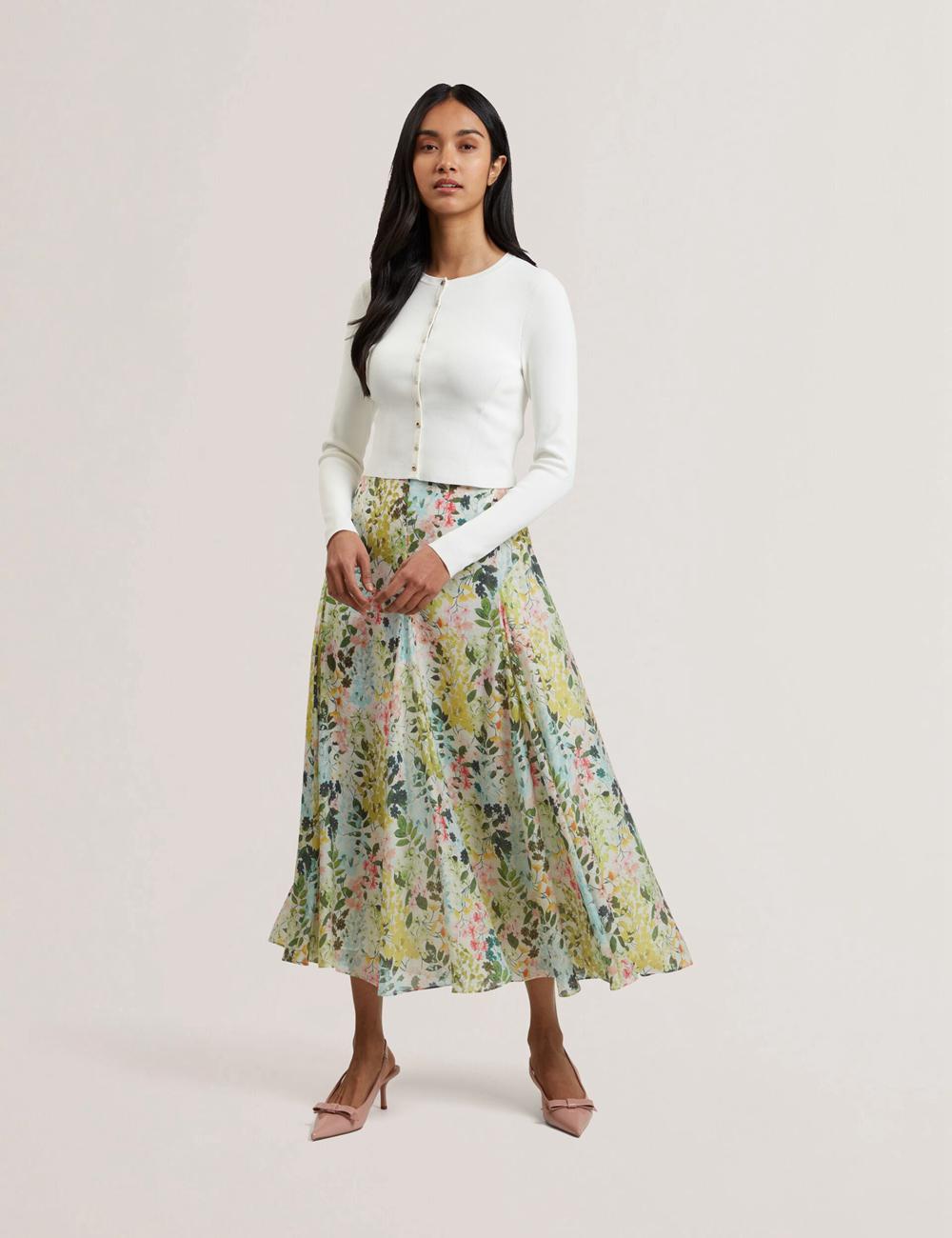 Women Ted Baker AZULLA - Floral A-Line Woven Midi Skirts Ivory | India  ZHYC-06931