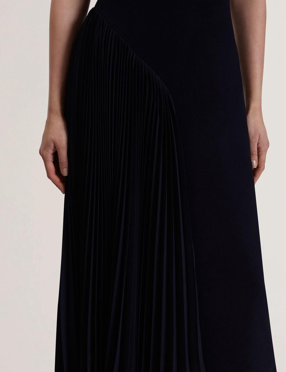 Women Ted Baker AZZINA - Pleated Panel Sleeveless Knitted Midi Dresses Navy | India  VHME-52074