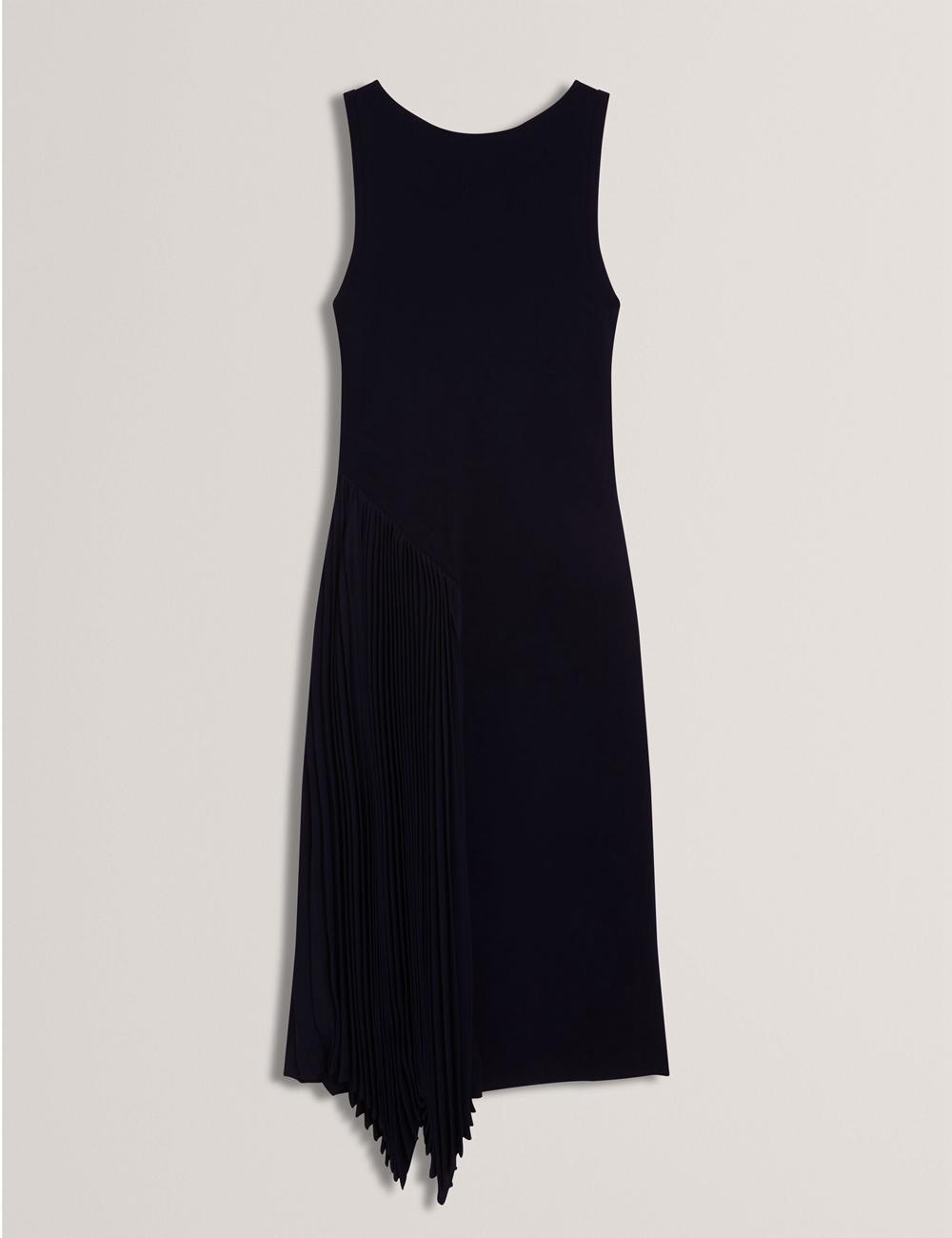 Women Ted Baker AZZINA - Pleated Panel Sleeveless Knitted Midi Dresses Navy | India  VHME-52074