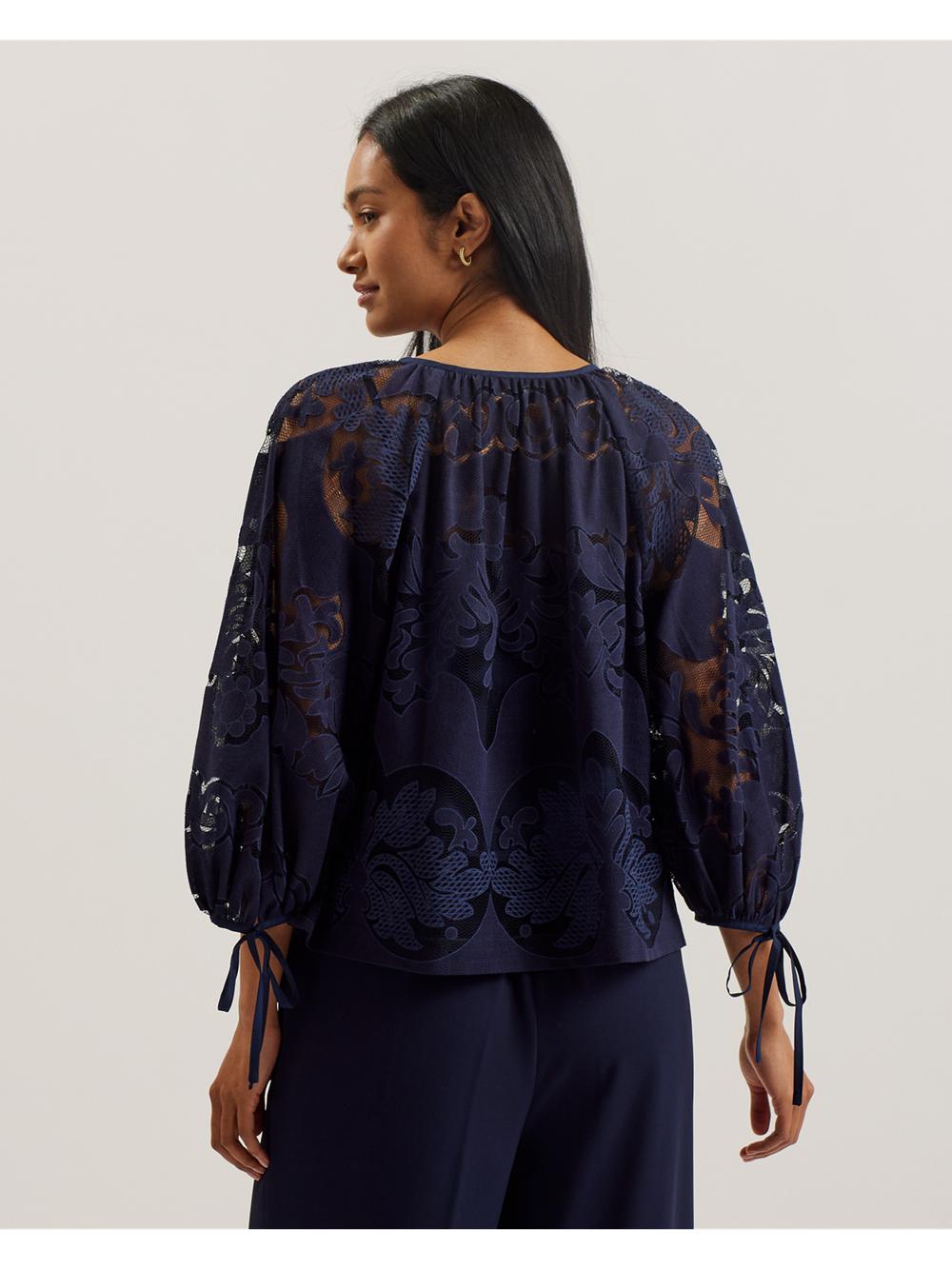 Women Ted Baker BACINA - Lace 3/4 Balloon Sleeve Blouses Dk-Blue | India  ZRUG-60285