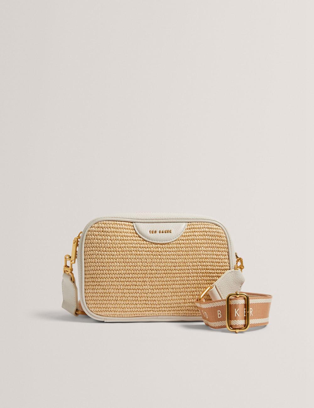 Women Ted Baker BARDAS - Faux Raffia Leather Trim Webbing Camera Camera Bag Ecru | India  NWQH-45902