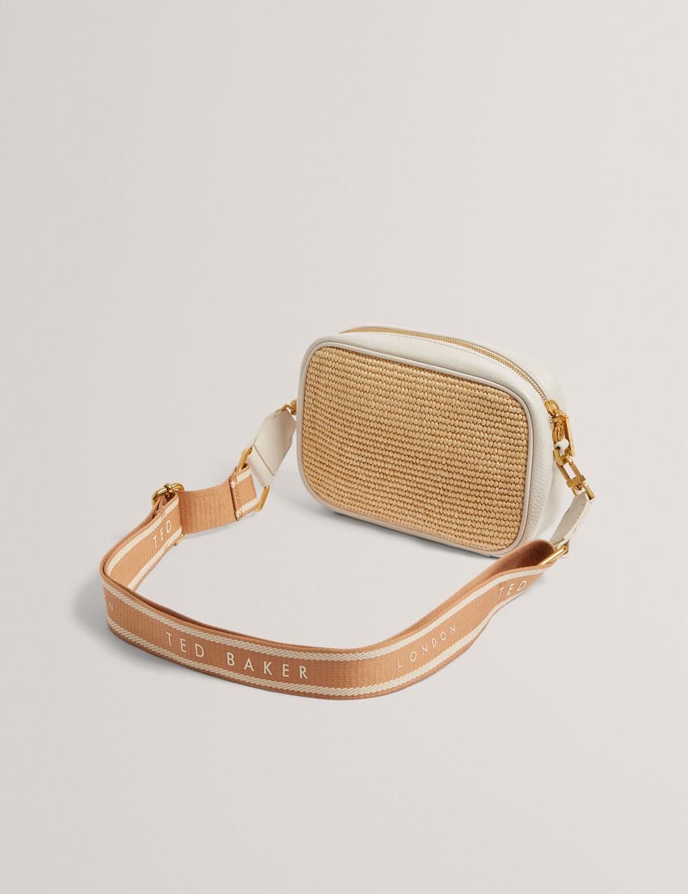 Women Ted Baker BARDAS - Faux Raffia Leather Trim Webbing Camera Camera Bag Ecru | India  NWQH-45902