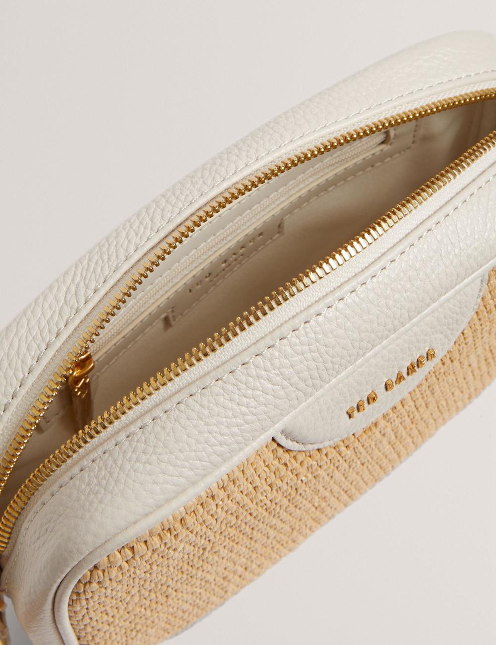 Women Ted Baker BARDAS - Faux Raffia Leather Trim Webbing Camera Camera Bag Ecru | India  NWQH-45902