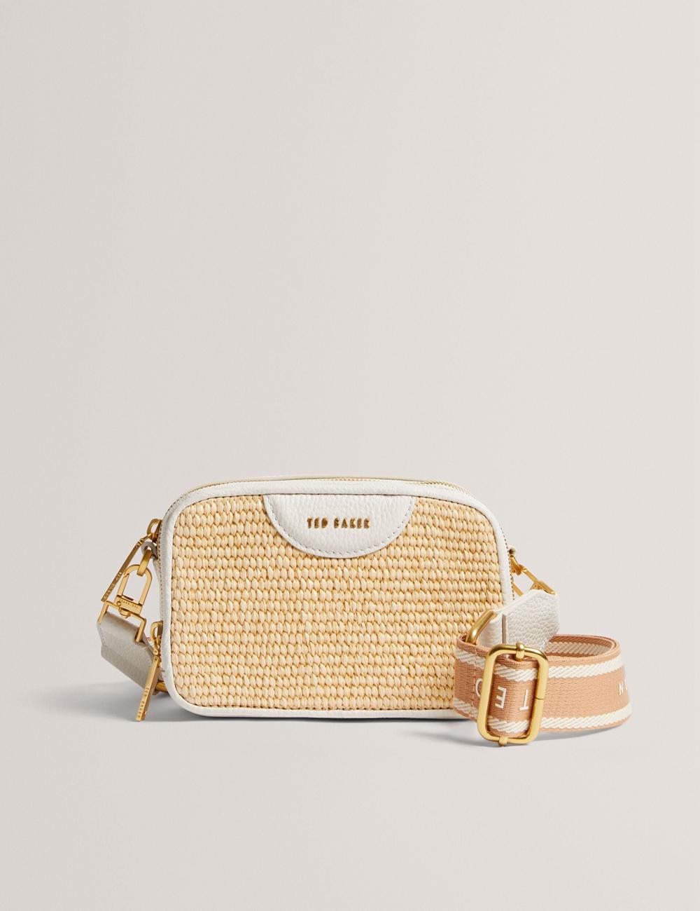 Women Ted Baker BARIA - Faux Raffia Leather Trim Mini Camera Camera Bag Ecru | India  RKSD-29047