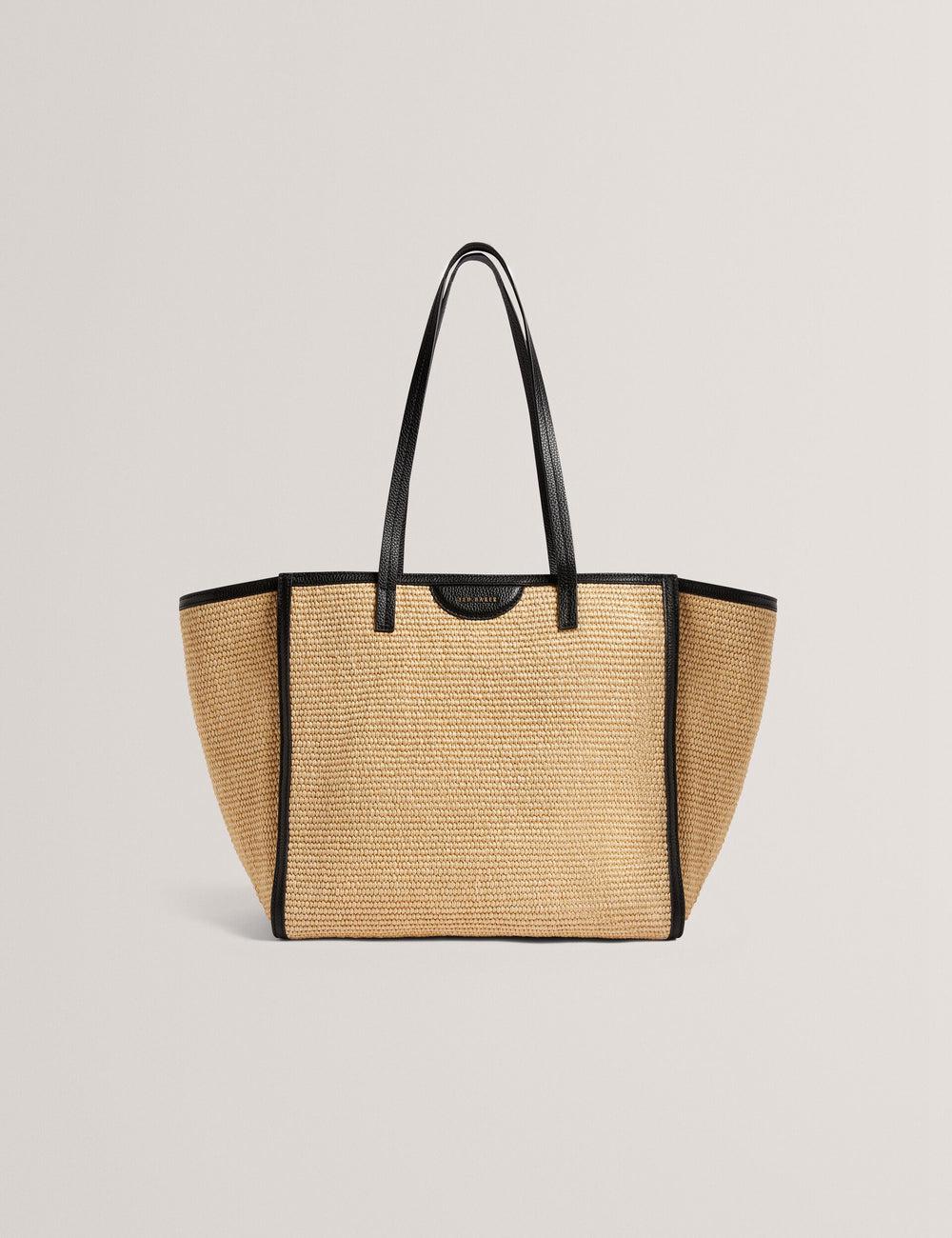 Women Ted Baker BARNI - Faux Raffia Leather Trim Large Shopper Shopper Bags Black | India  TNFW-82540