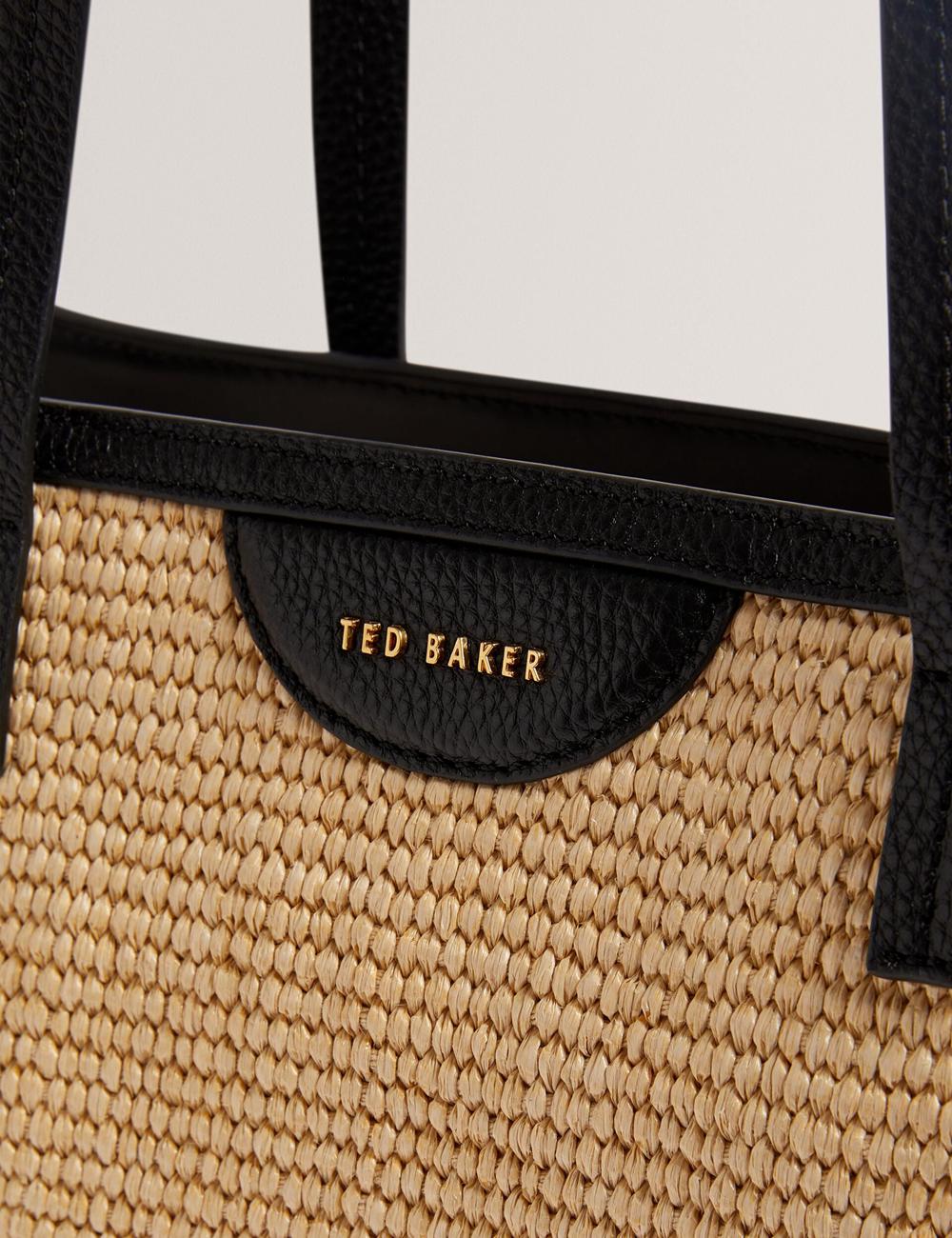Women Ted Baker BARNI - Faux Raffia Leather Trim Large Shopper Shopper Bags Black | India  TNFW-82540