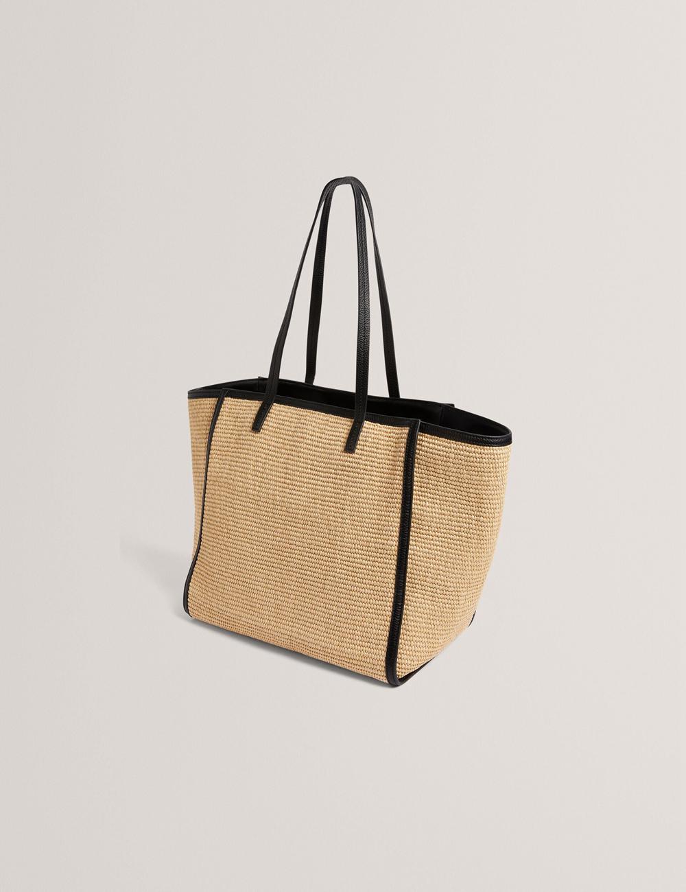 Women Ted Baker BARNI - Faux Raffia Leather Trim Large Shopper Shopper Bags Black | India  TNFW-82540