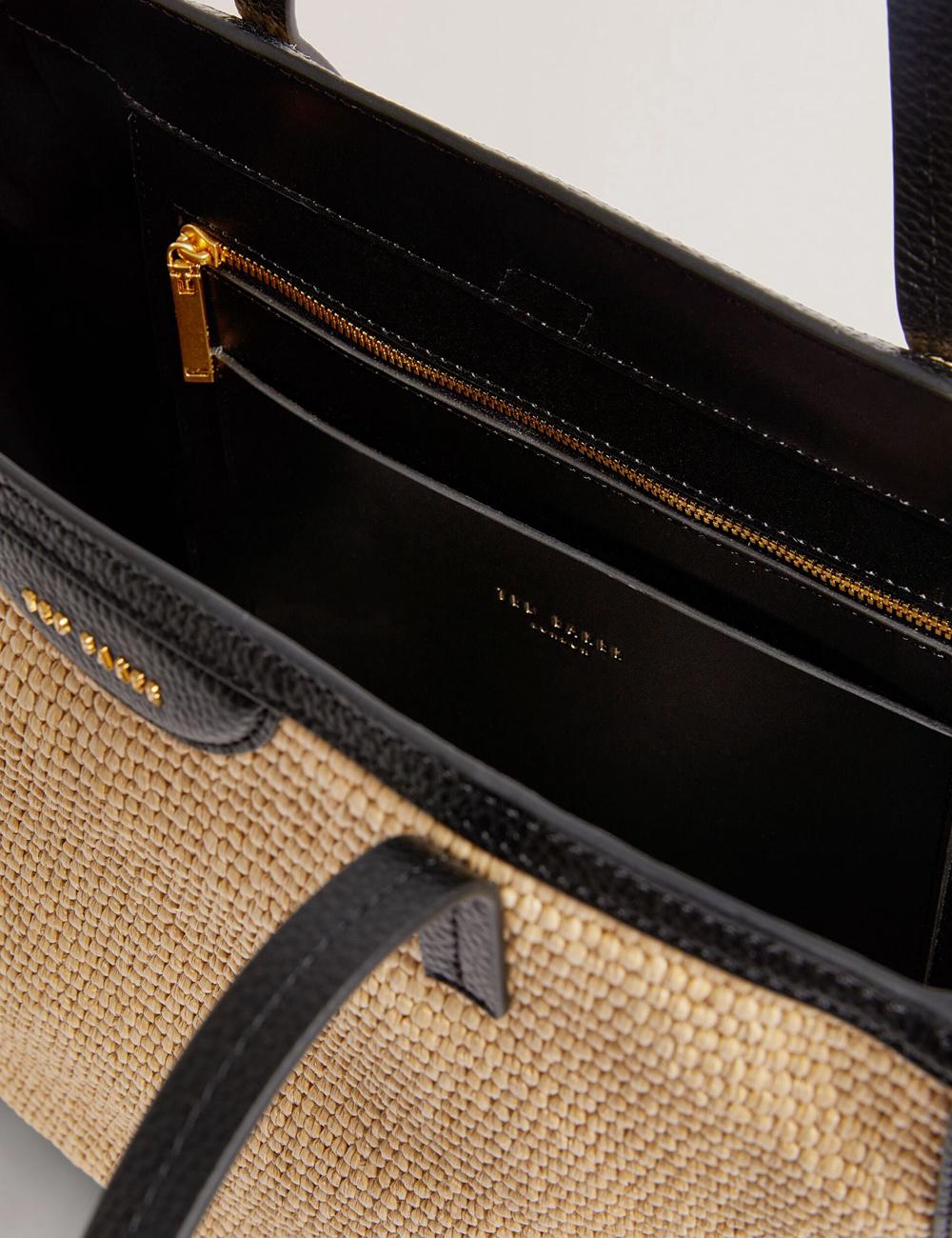 Women Ted Baker BARNI - Faux Raffia Leather Trim Large Shopper Shopper Bags Black | India  TNFW-82540