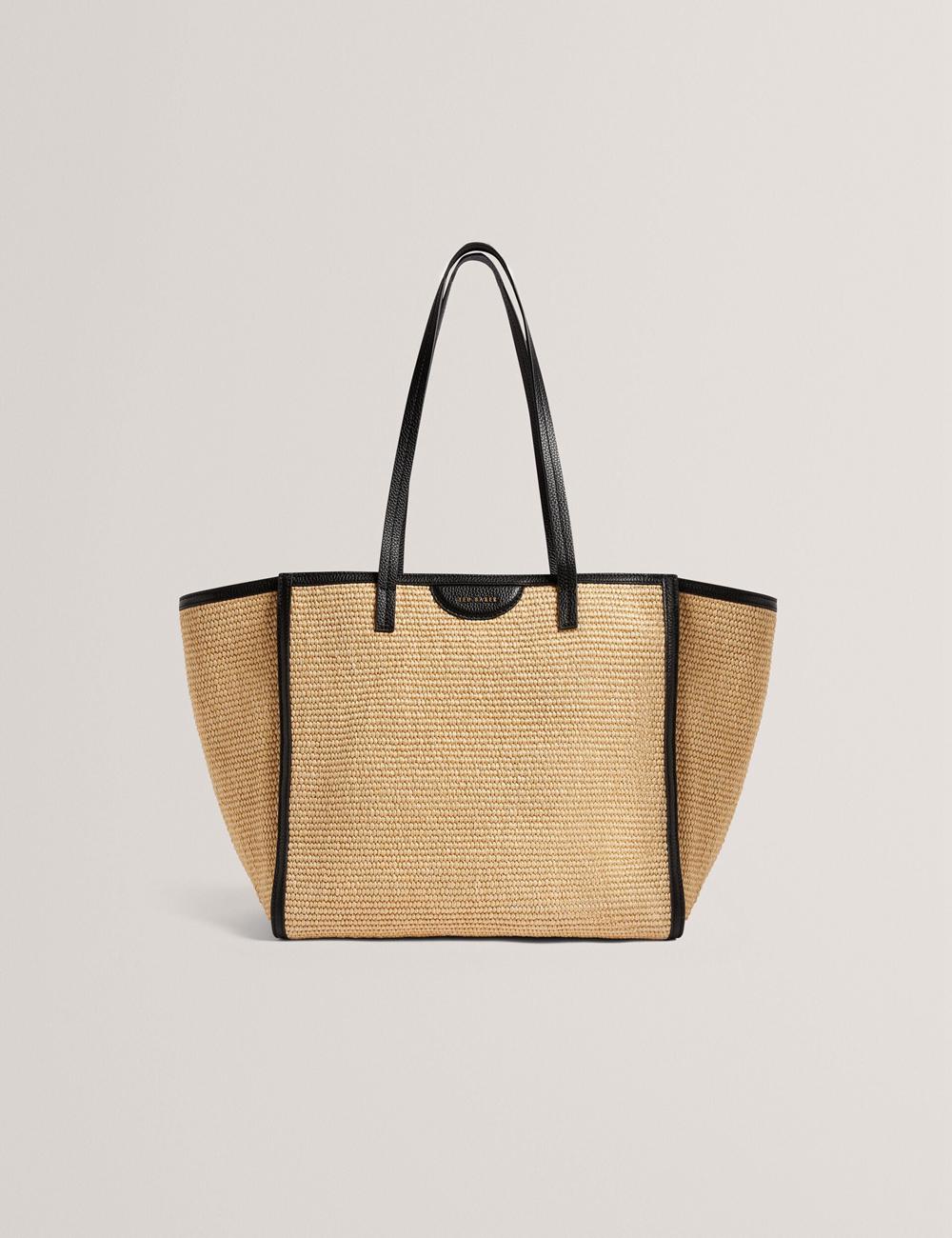 Women Ted Baker BARNI - Faux Raffia Leather Trim Large Shopper Shopper Bags Black | India  TNFW-82540