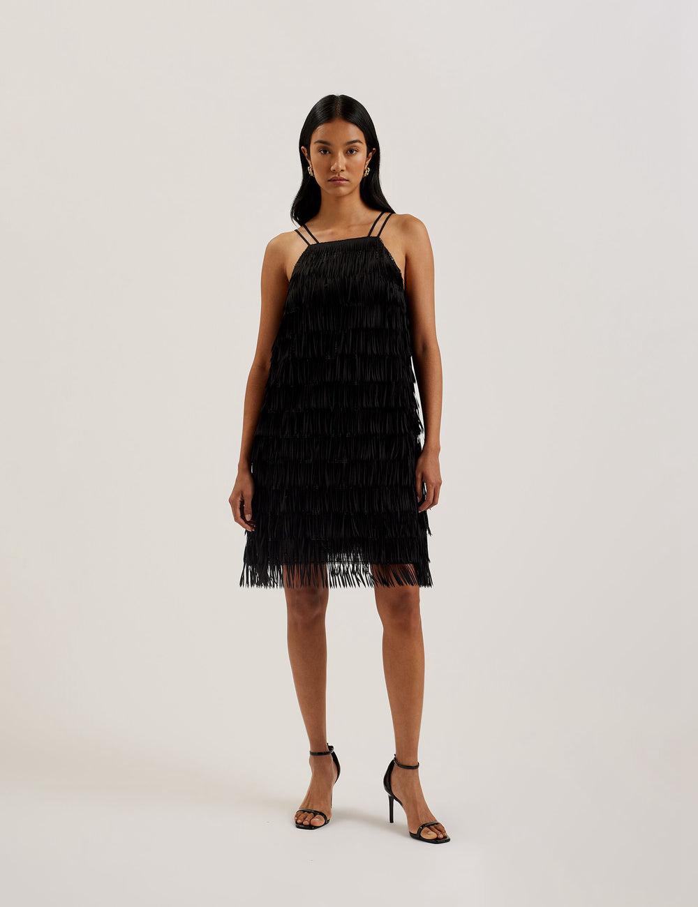 Women Ted Baker BARTIN - Fringed Sequin Halter Strap Mini Dresses Black | India  MJLW-96831