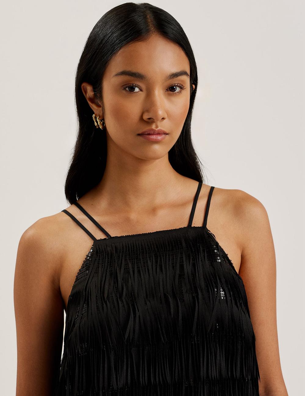Women Ted Baker BARTIN - Fringed Sequin Halter Strap Mini Dresses Black | India  MJLW-96831