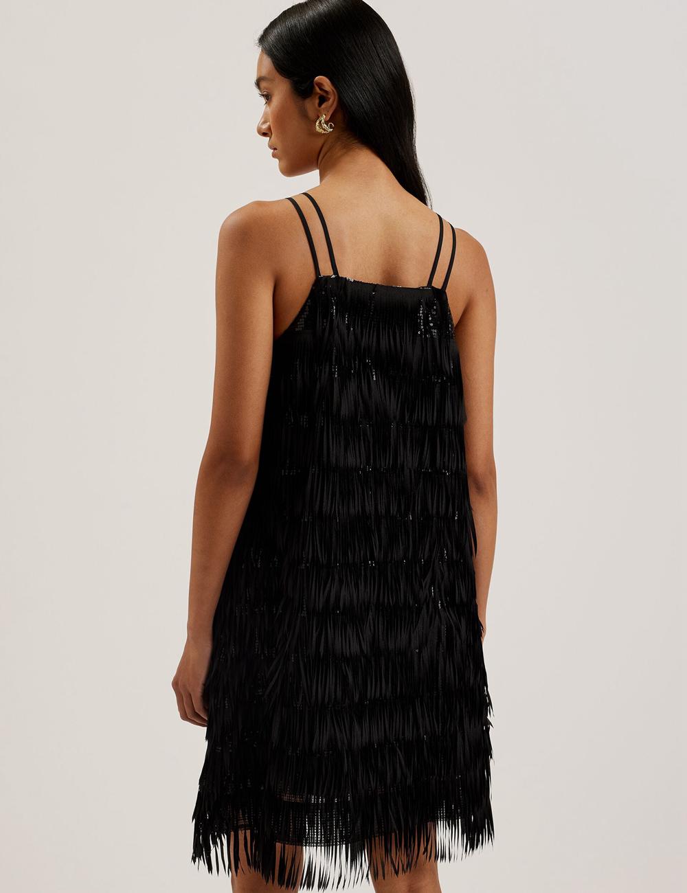 Women Ted Baker BARTIN - Fringed Sequin Halter Strap Mini Dresses Black | India  MJLW-96831