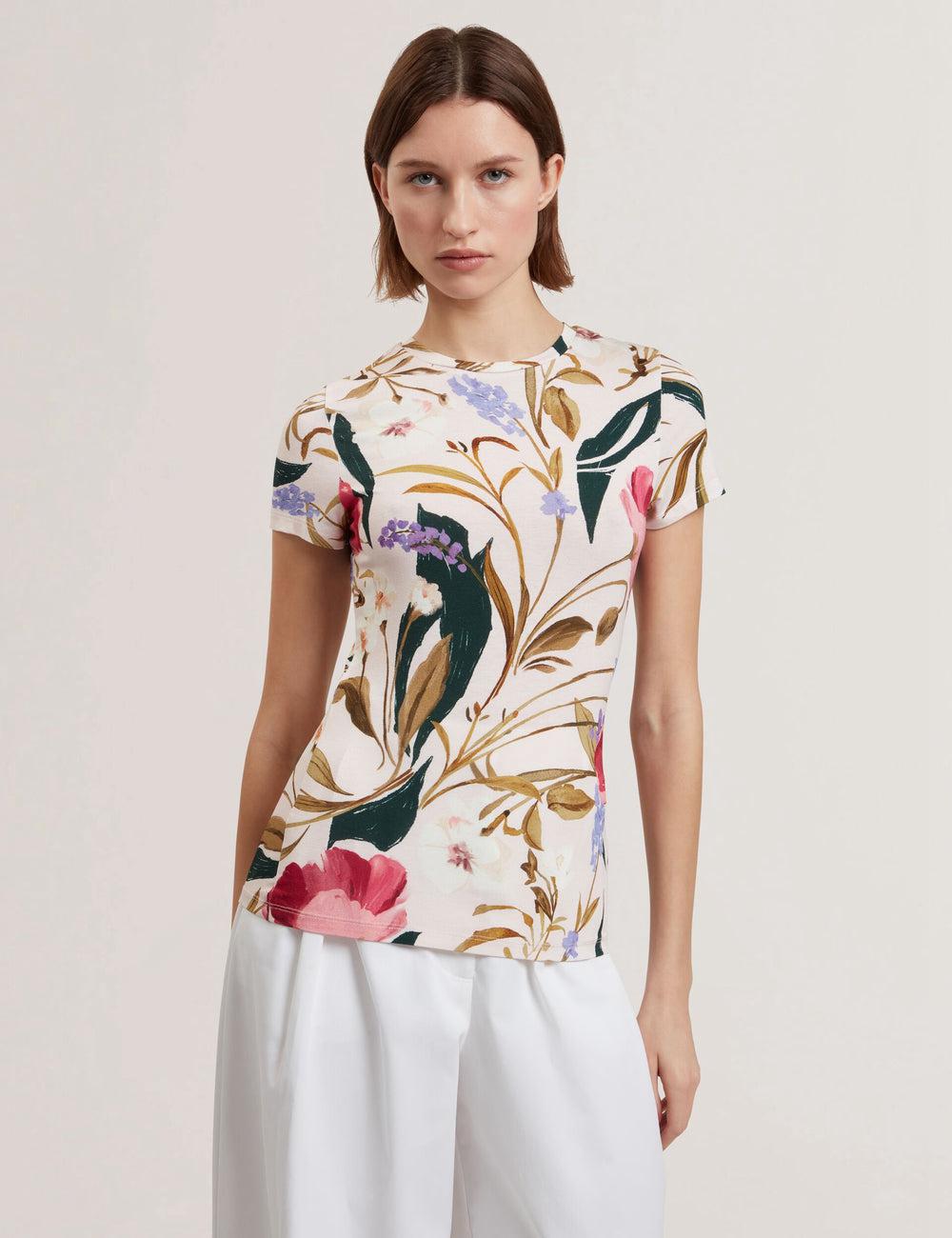 Women Ted Baker BELLIEA - Painted Floral Print Slim Fit T-Shirts Pink | India  HNLS-68437