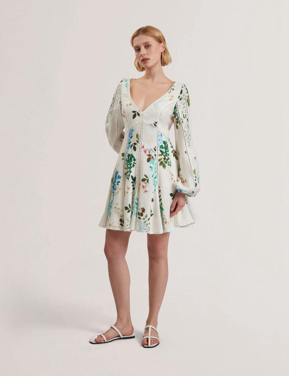 Women Ted Baker BELVIDA - Floral Crochet Trim Linen Mini Dresses White | India  MGHP-57984