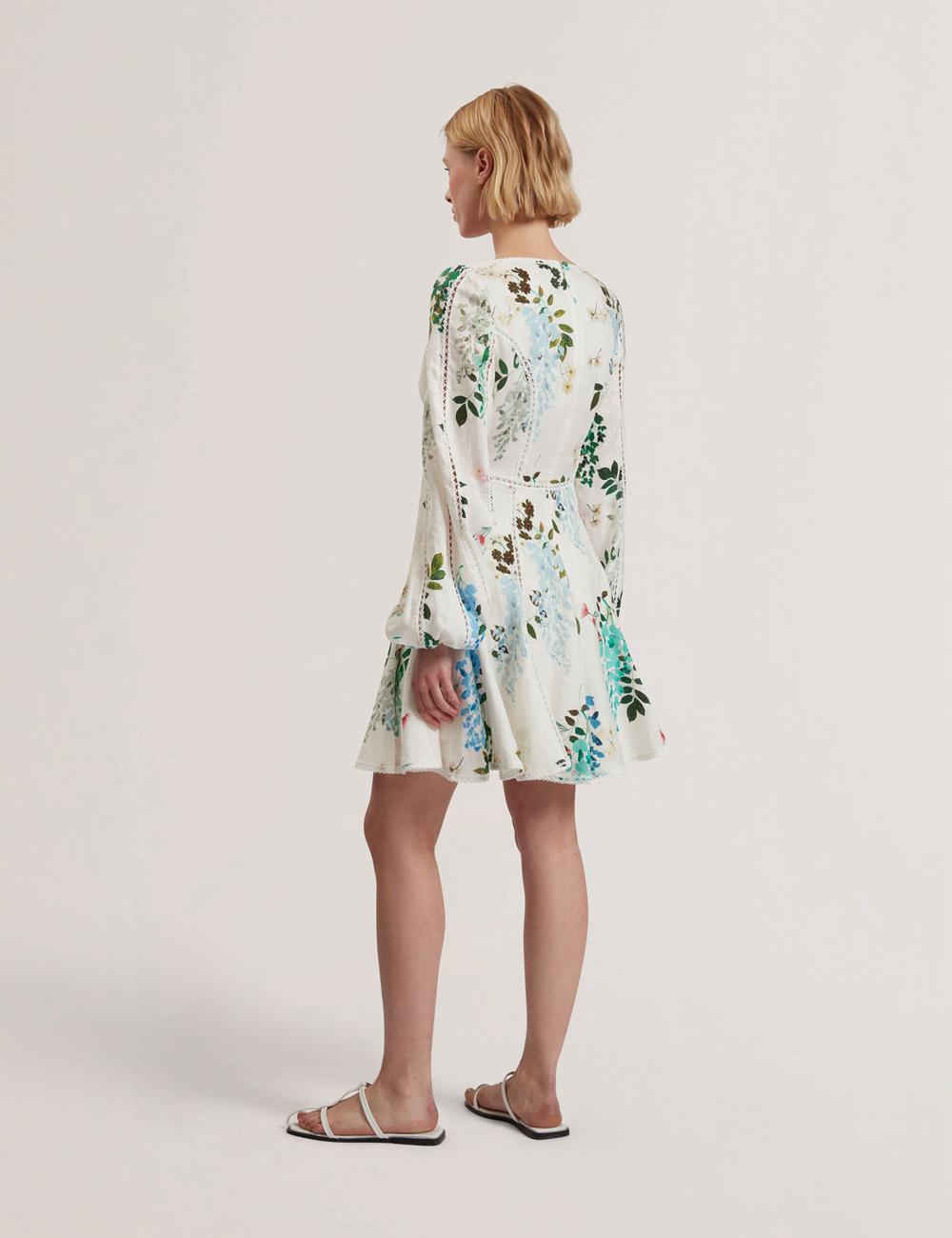 Women Ted Baker BELVIDA - Floral Crochet Trim Linen Mini Dresses White | India  MGHP-57984