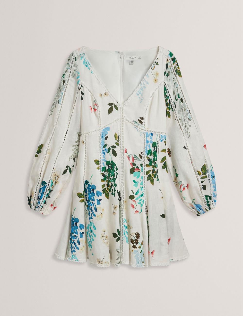 Women Ted Baker BELVIDA - Floral Crochet Trim Linen Mini Dresses White | India  MGHP-57984