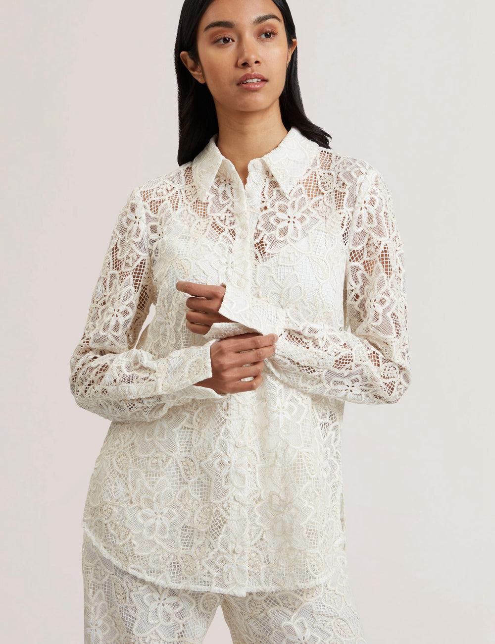 Women Ted Baker BLOND - Floral Lace Longline Cotton Shirt Tops Ivory | India  ULDR-67354
