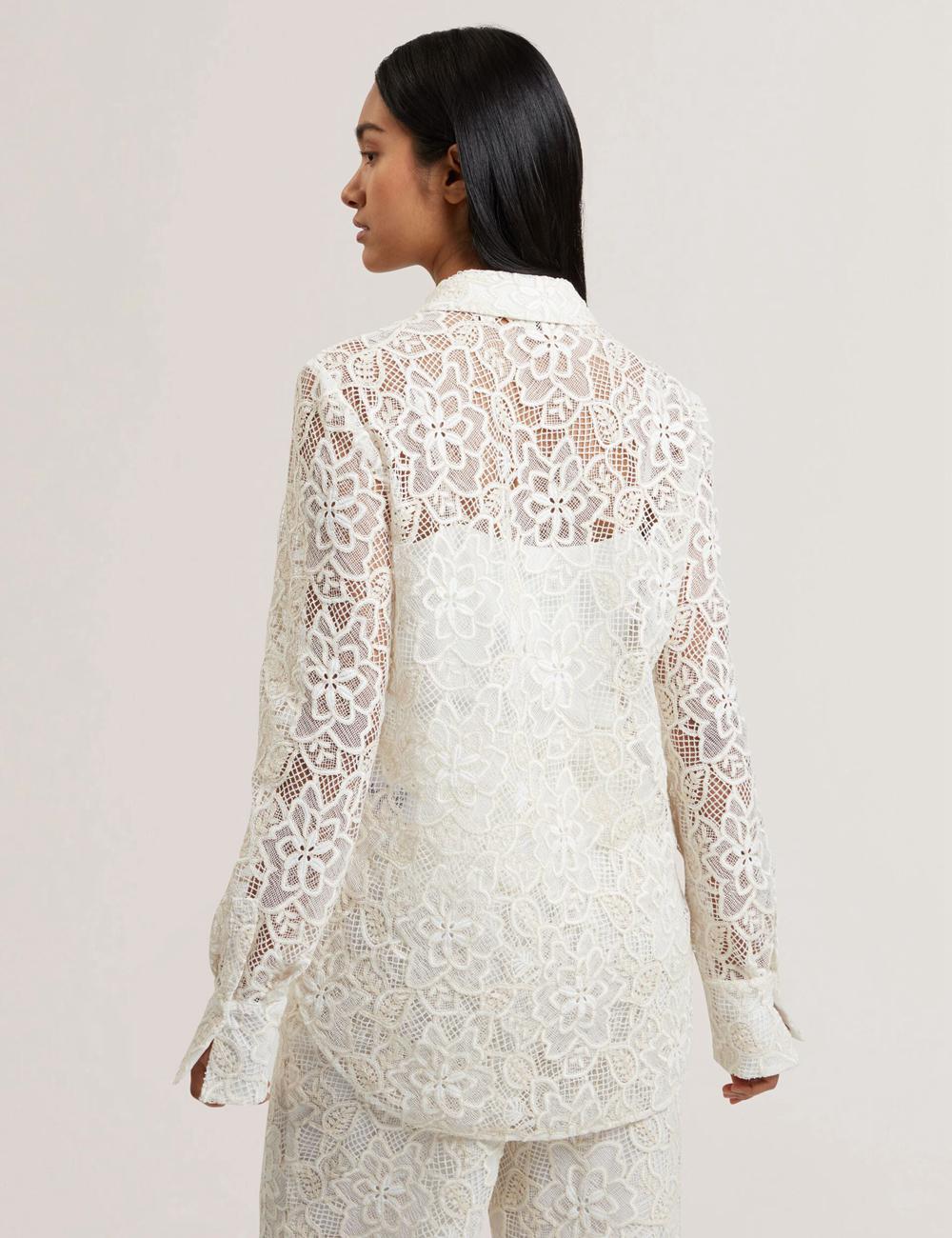 Women Ted Baker BLOND - Floral Lace Longline Cotton Shirt Tops Ivory | India  ULDR-67354