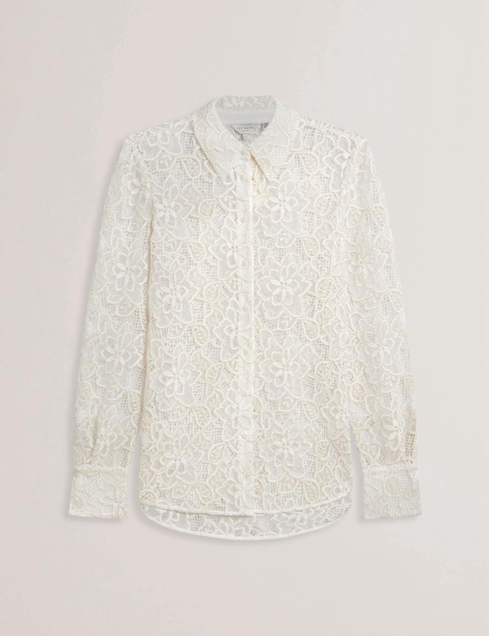 Women Ted Baker BLOND - Floral Lace Longline Cotton Shirt Tops Ivory | India  ULDR-67354