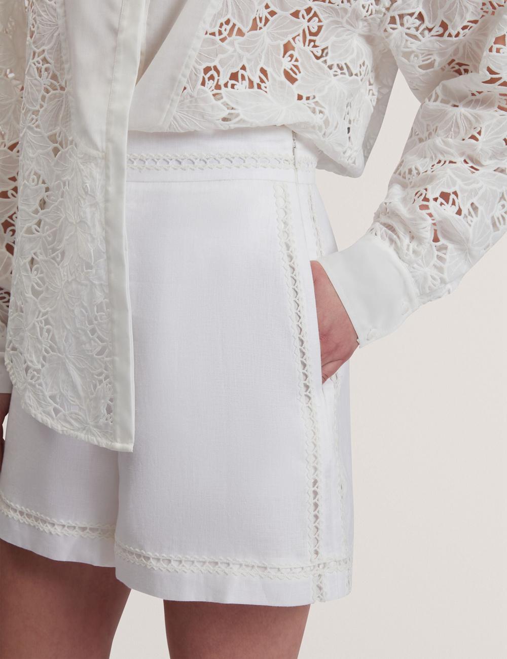 Women Ted Baker BUCCIA - Crochet Trim High Waisted Linen Shorts White | India  ZYLM-60198