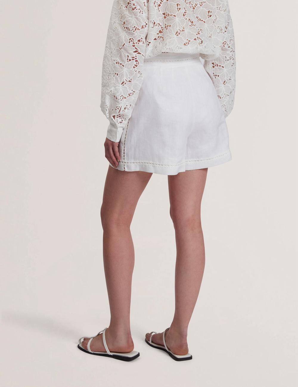 Women Ted Baker BUCCIA - Crochet Trim High Waisted Linen Shorts White | India  ZYLM-60198