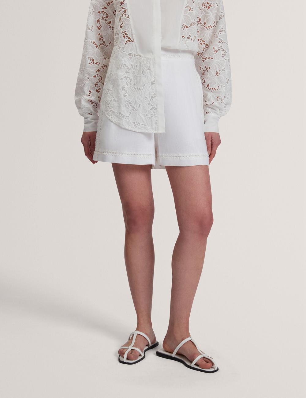 Women Ted Baker BUCCIA - Crochet Trim High Waisted Linen Shorts White | India  ZYLM-60198