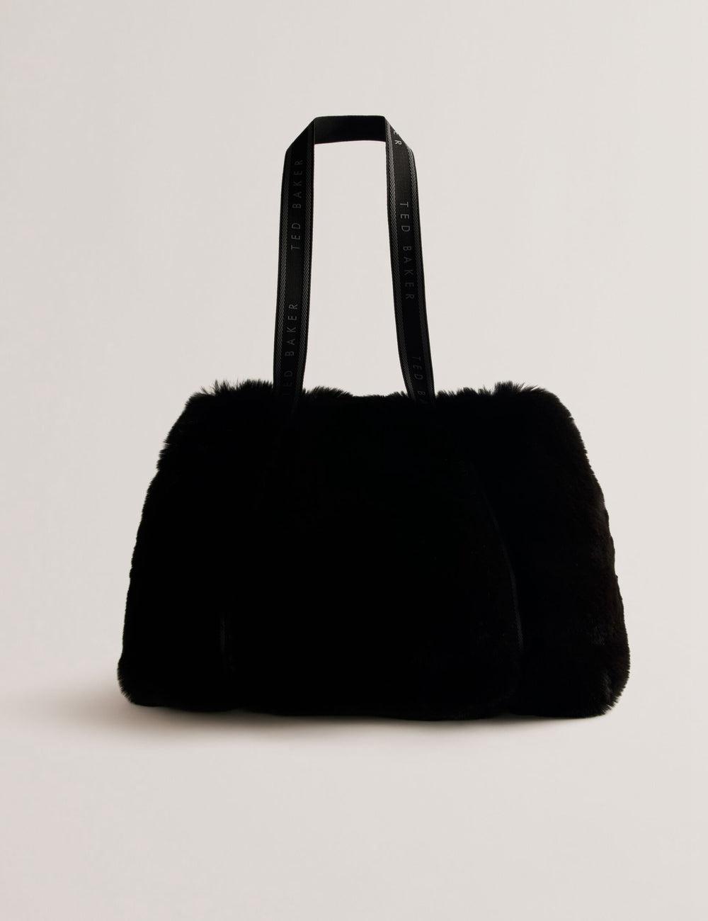 Women Ted Baker CADENCE - Faux Fur Webbing Strap Shopper Shopper Bags Black | India  WTVM-24531