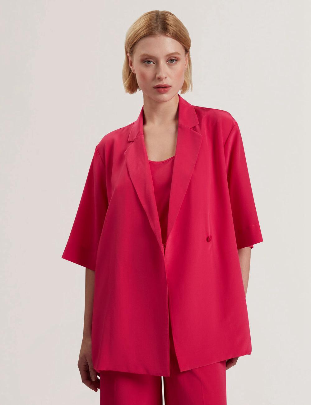 Women Ted Baker CARLOE - Silk Short Sleeve Blazers Fuchsia | India  UXGW-50683