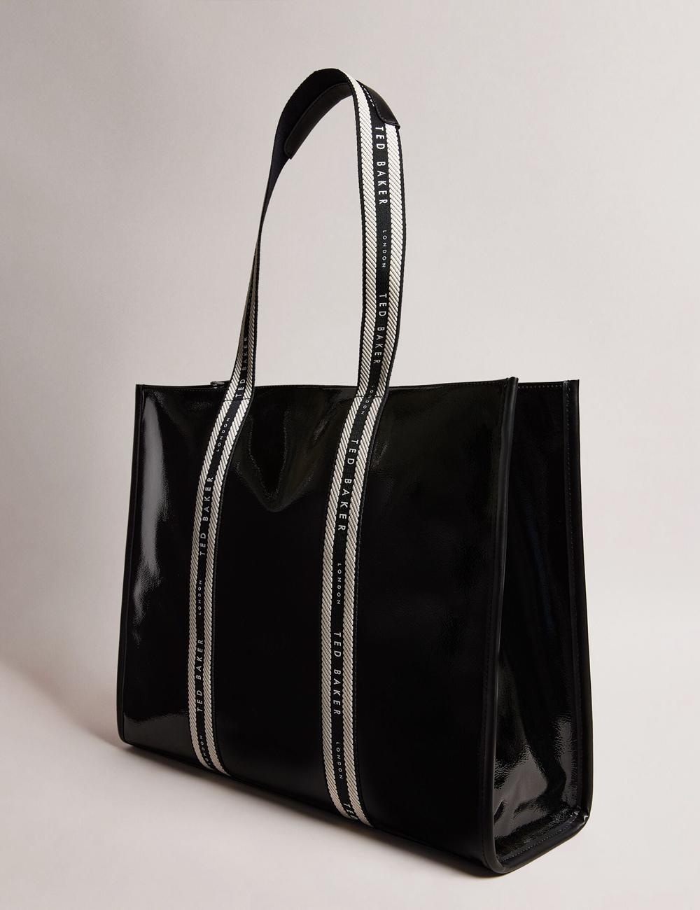 Women Ted Baker CELINIE - Branded Webbing Faux Leather Tote Bags Black | India  CTOX-75031