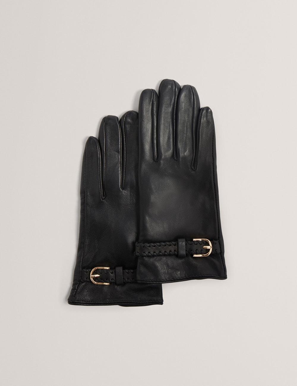 Women Ted Baker CLAIREL - Buckle Cuff Leather Gloves Black | India  QLYF-71364