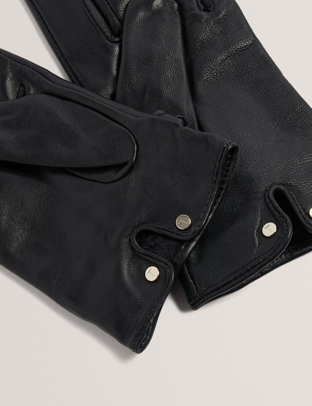 Women Ted Baker CLAIREL - Buckle Cuff Leather Gloves Black | India  QLYF-71364