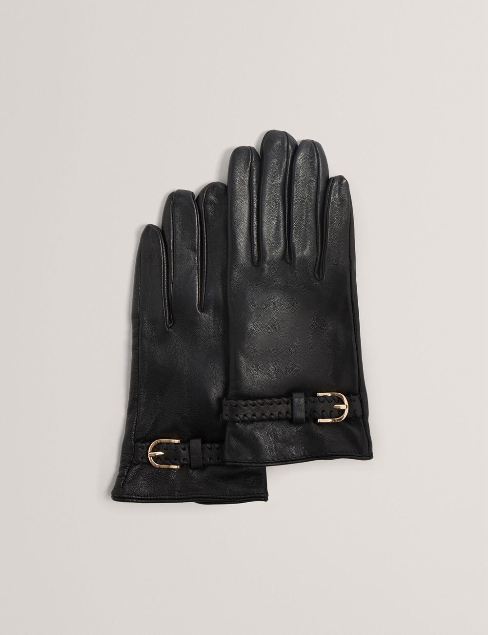Women Ted Baker CLAIREL - Buckle Cuff Leather Gloves Black | India  QLYF-71364