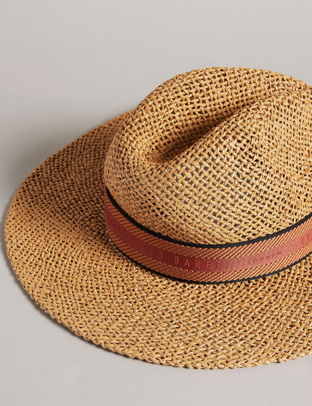 Women Ted Baker CLAIRIE - Straw Webbing Trim Fedora Hats Ecru | India  SZVE-37514