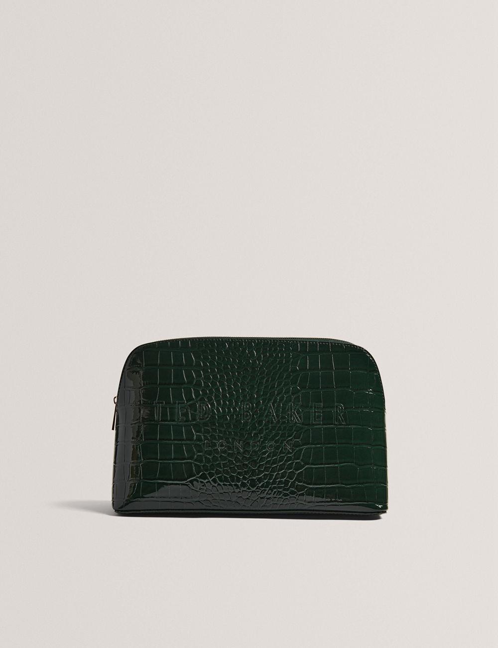 Women Ted Baker CROCANA - Croc Texture Faux Leather Wash Bags Mid-Green | India  JCOR-37491