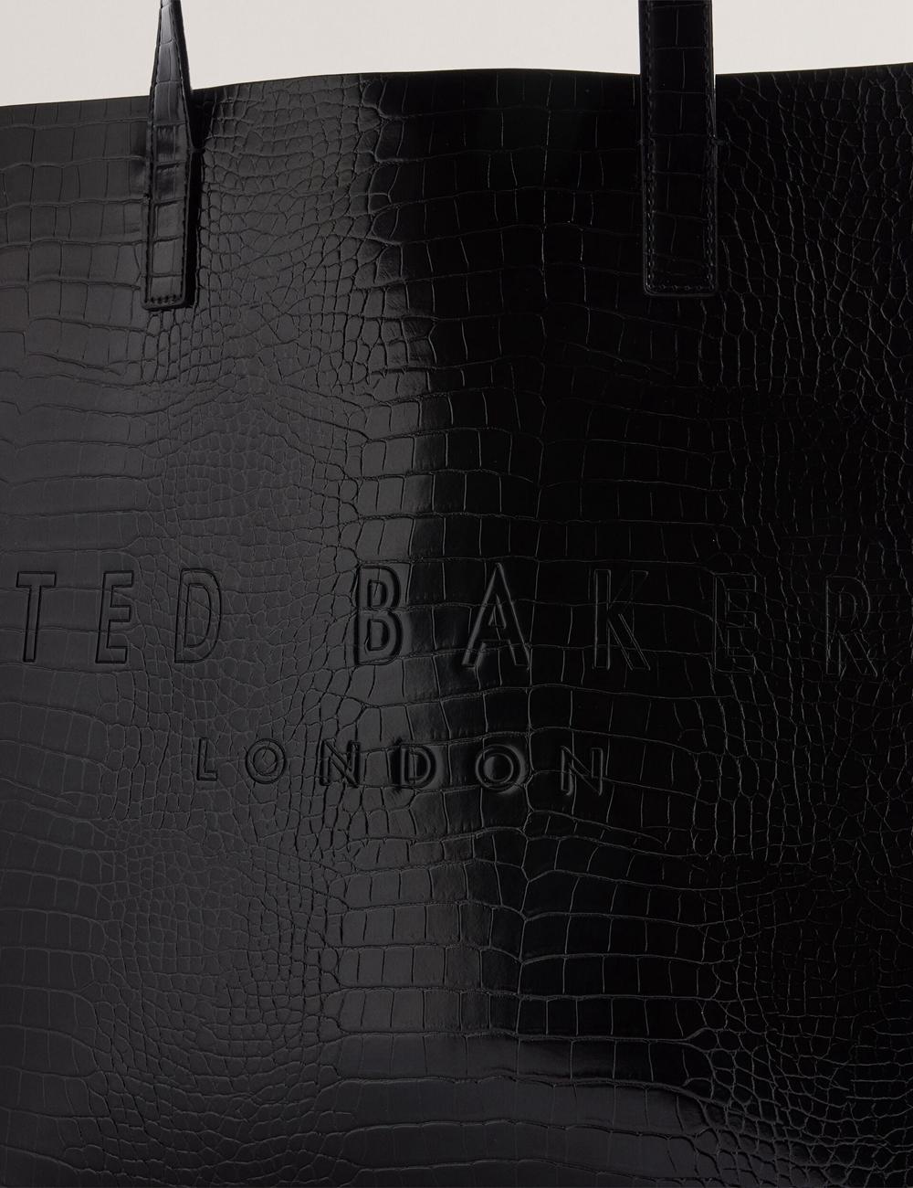 Women Ted Baker CROCCON - Large Croc Texture Icon Tote Bags Black | India  YUGW-62397
