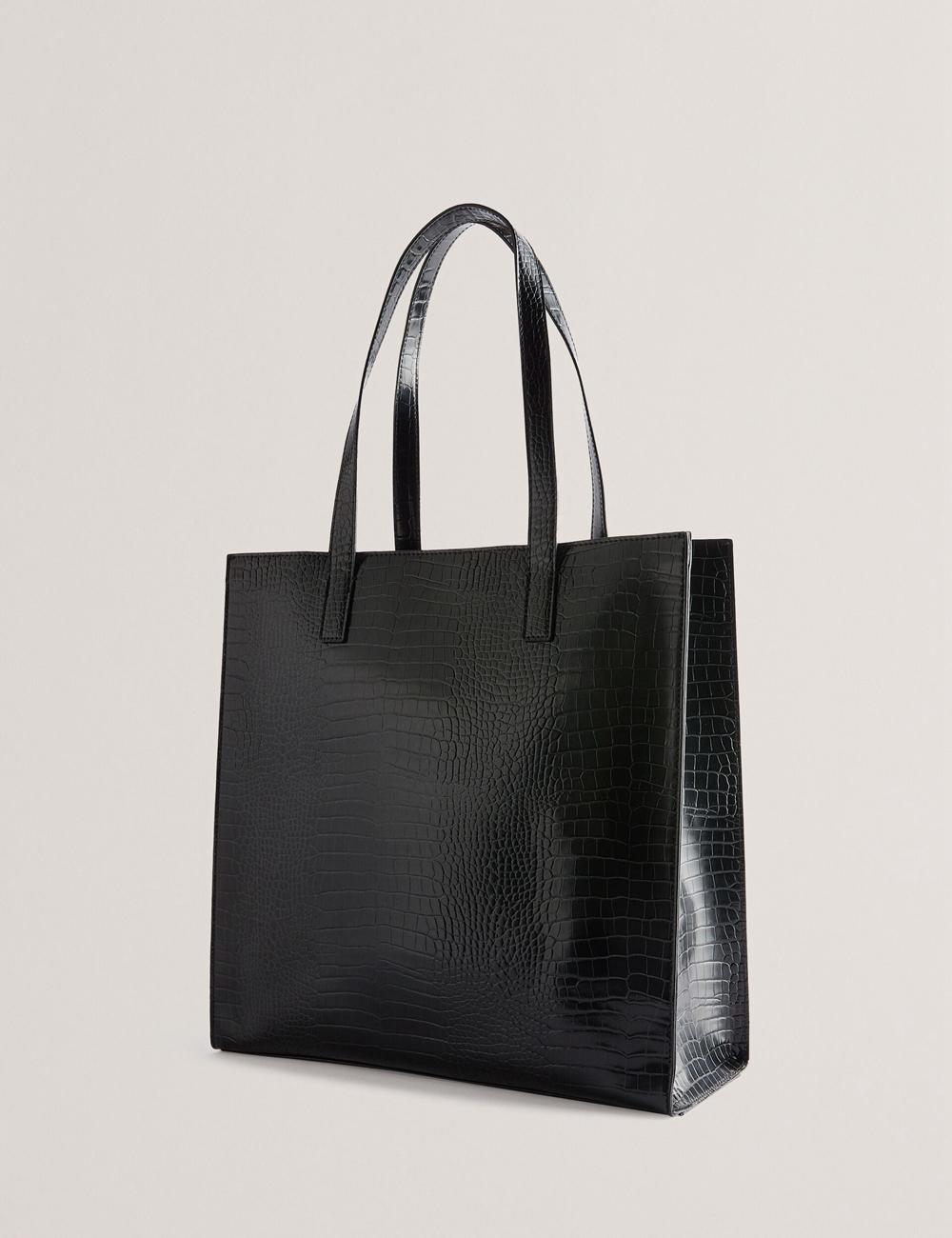 Women Ted Baker CROCCON - Large Croc Texture Icon Tote Bags Black | India  YUGW-62397